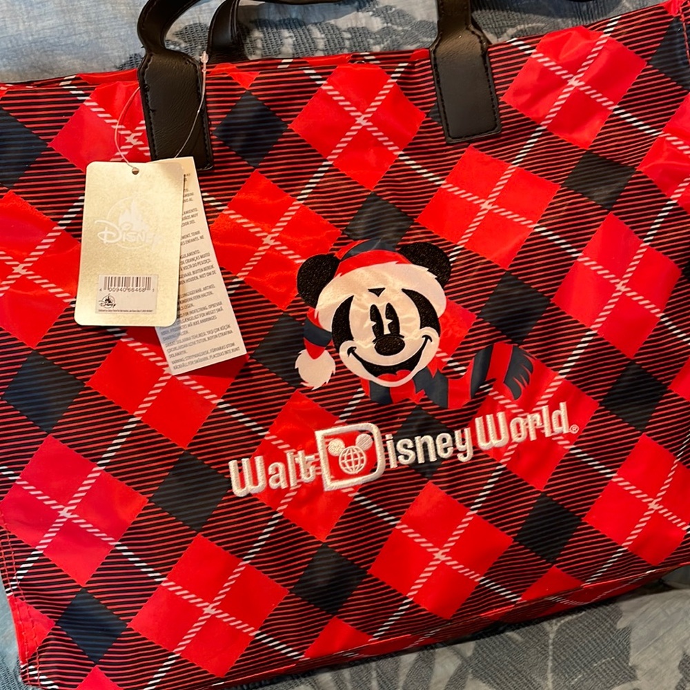 NWT Authentic Walt Disney World Parks plaid red tote bag Christmas